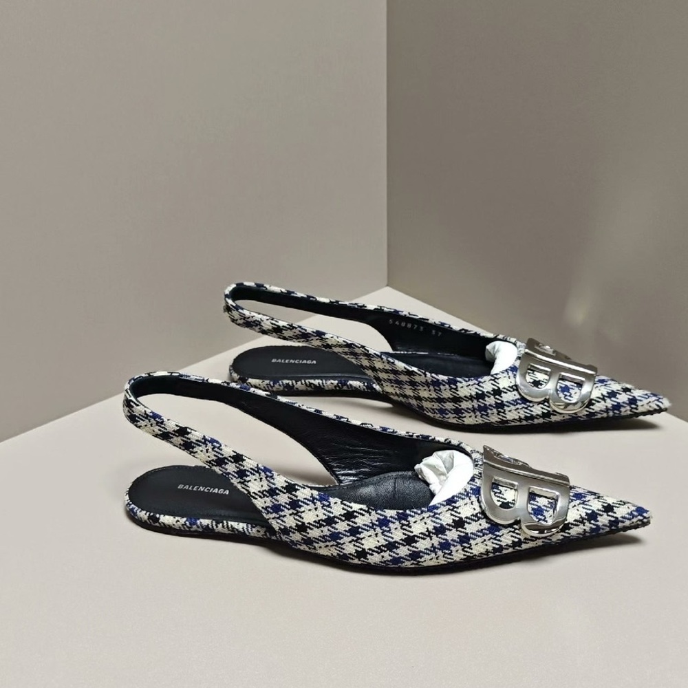 Authentic Balenciaga Women's Houndstooth Slingback Flats - Black and White - Picture 4 of 5